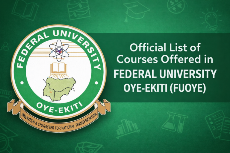 Official List of Courses Offered in Federal University Oye-Ekiti (FUOYE) 2026
